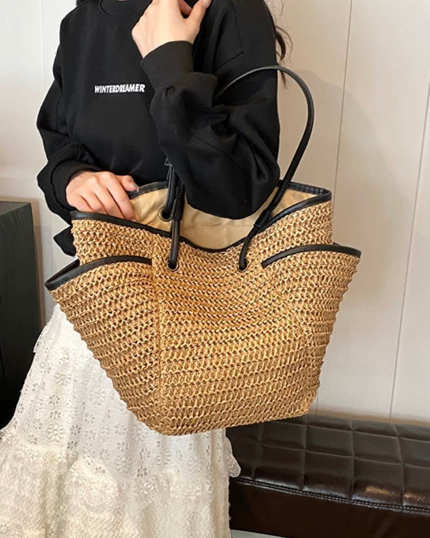 パイピングワイドバスケットバッグ
