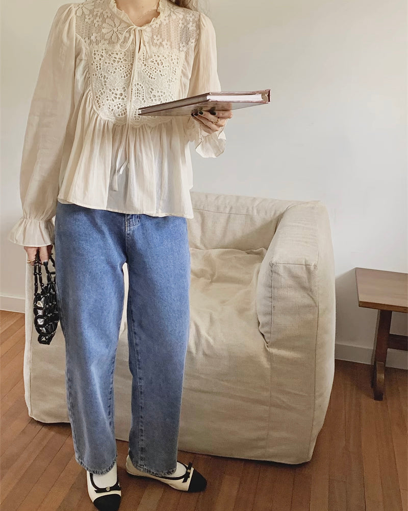 シックレースフレアギャザーブラウス