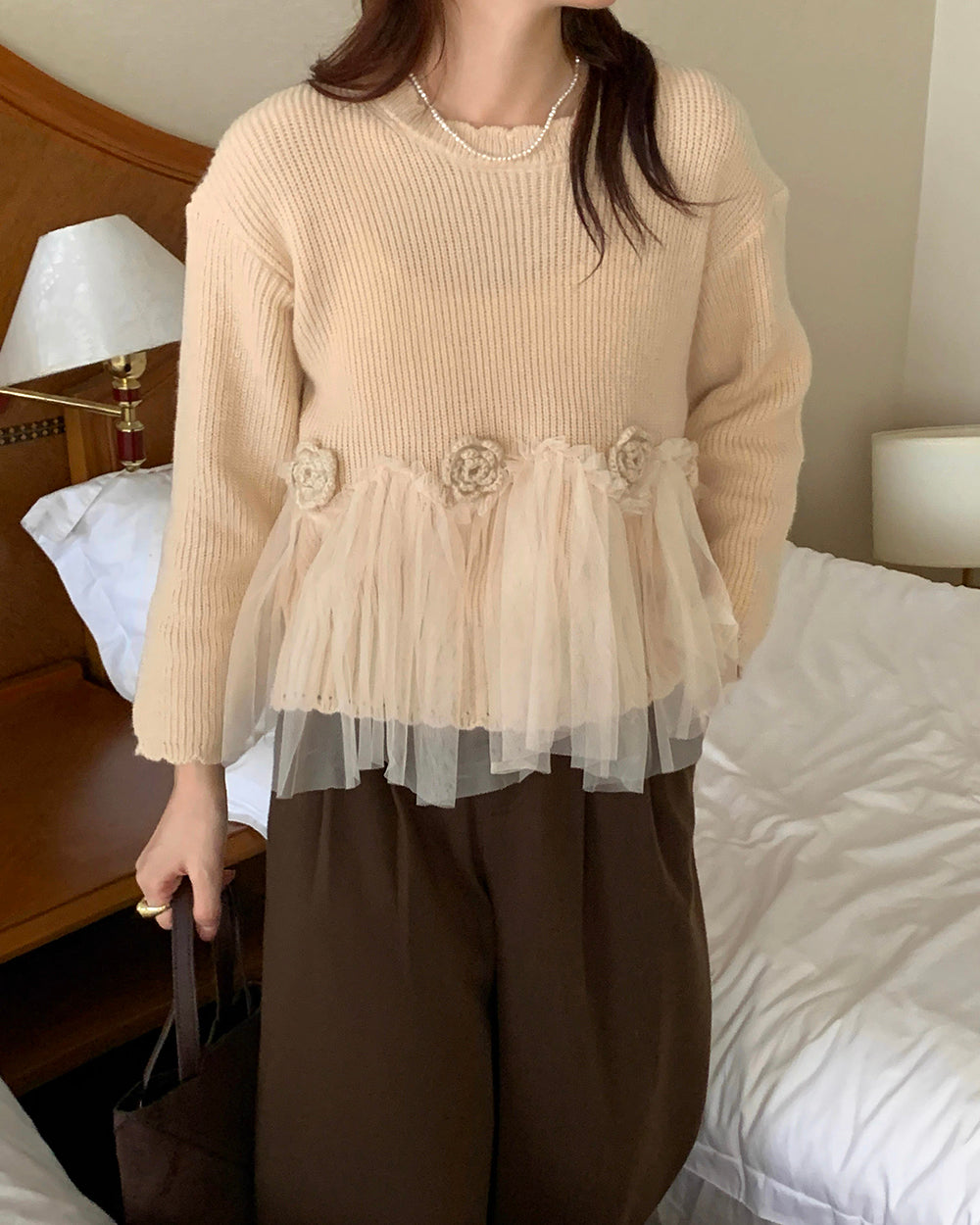 《11/10新作》フラワーモチーフチュールニット