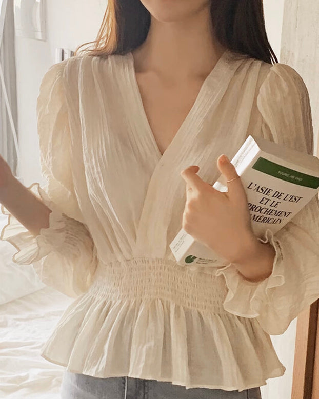 ウエストシャーリングショートブラウス