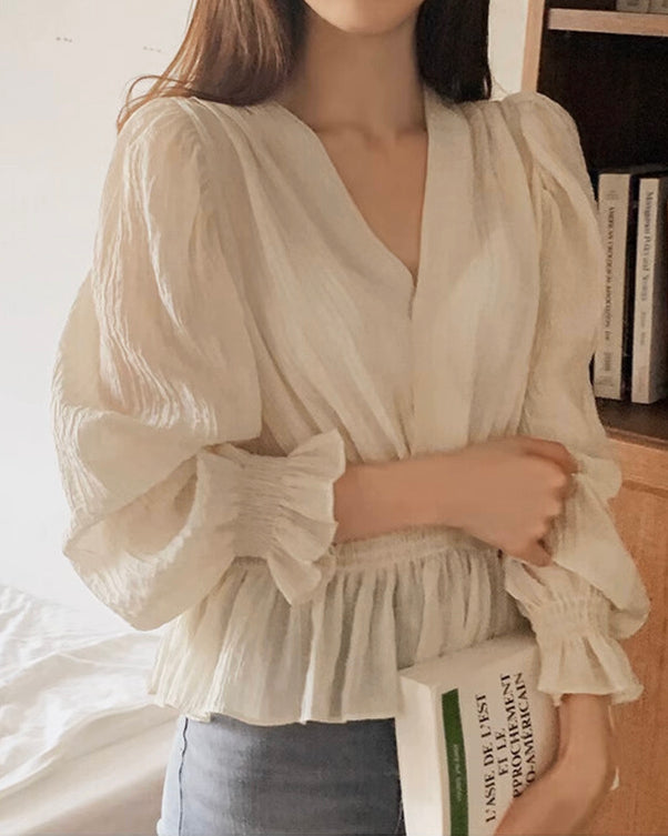 ウエストシャーリングショートブラウス