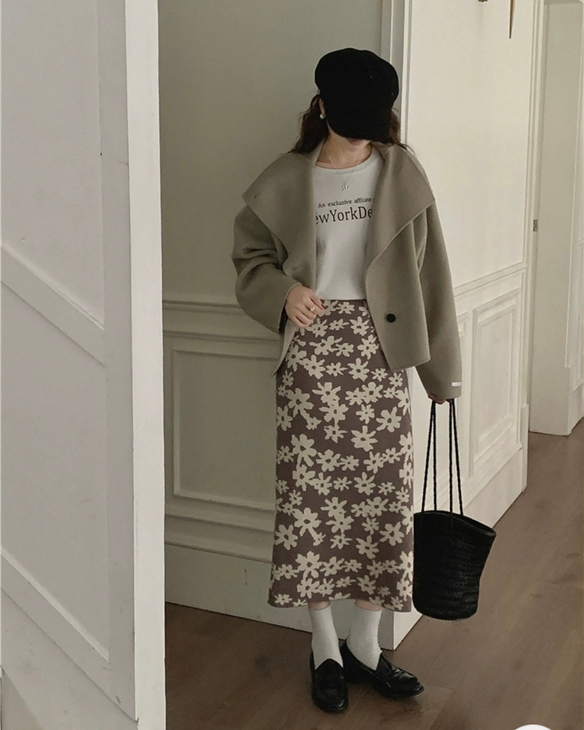 フラワーパターンニットスカート