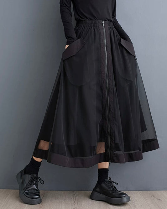 チュールレイヤードジッパースカート