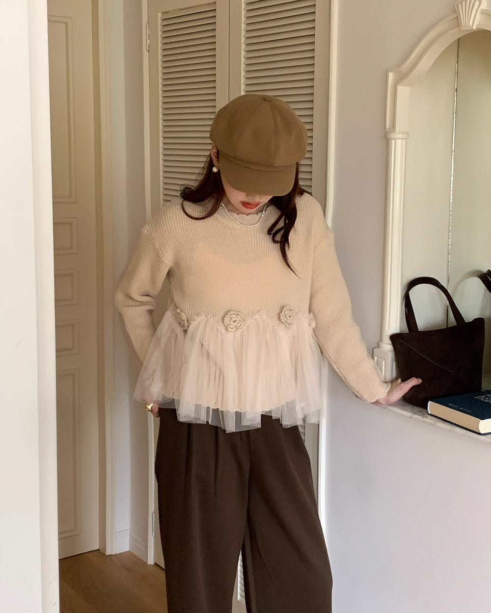 《11/10新作》フラワーモチーフチュールニット