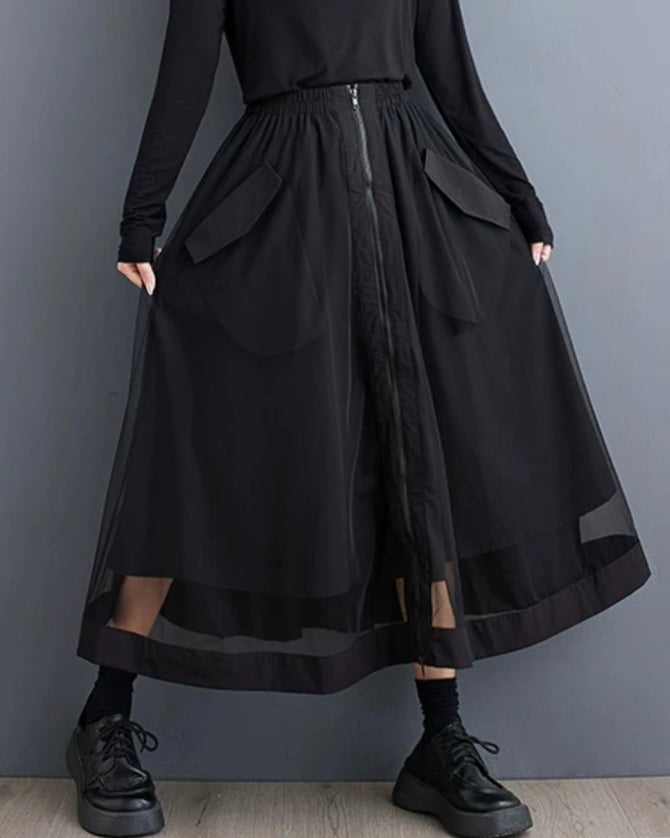 チュールレイヤードジッパースカート
