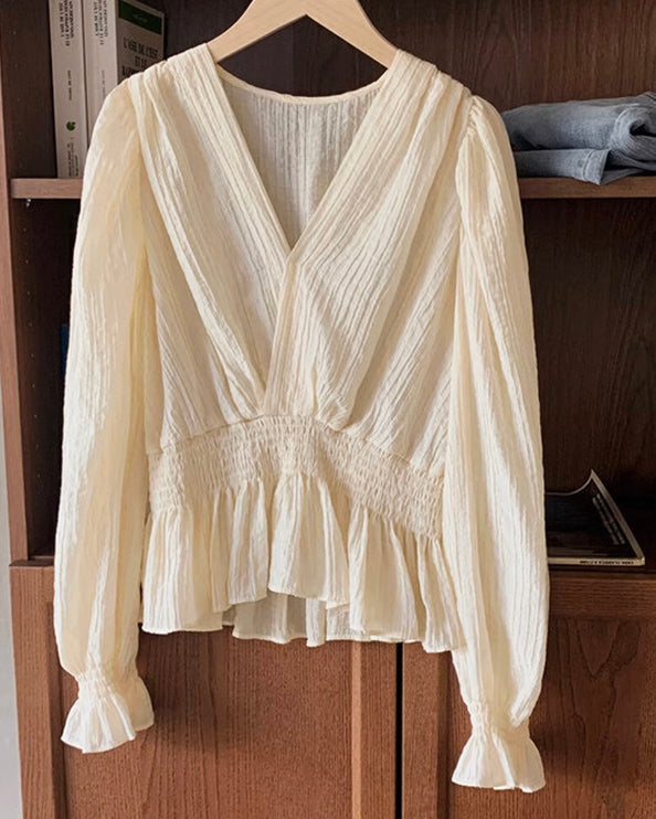 ウエストシャーリングショートブラウス