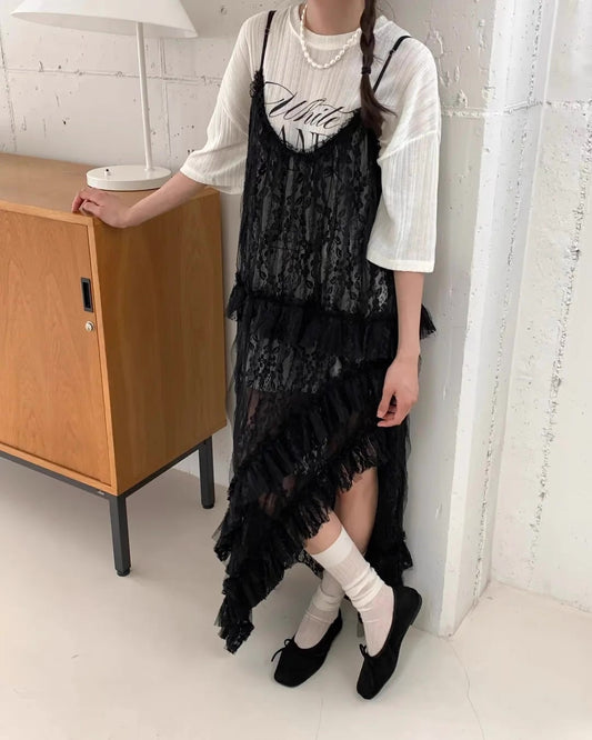 スリットラッフルレースキャミワンピース