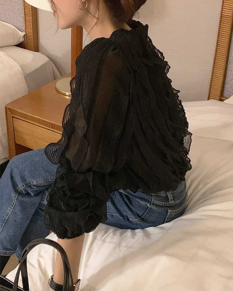 シアーメッシュフリルブラウス