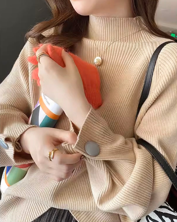 袖ボタンリブニットプルオーバー
