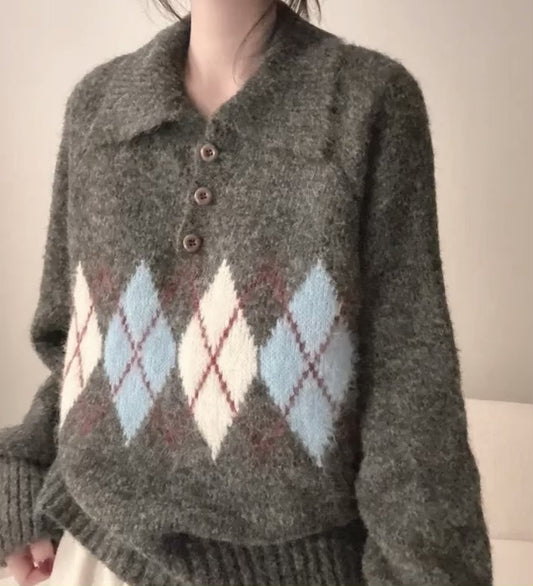 《11/28新作》アーガイル襟付きニット
