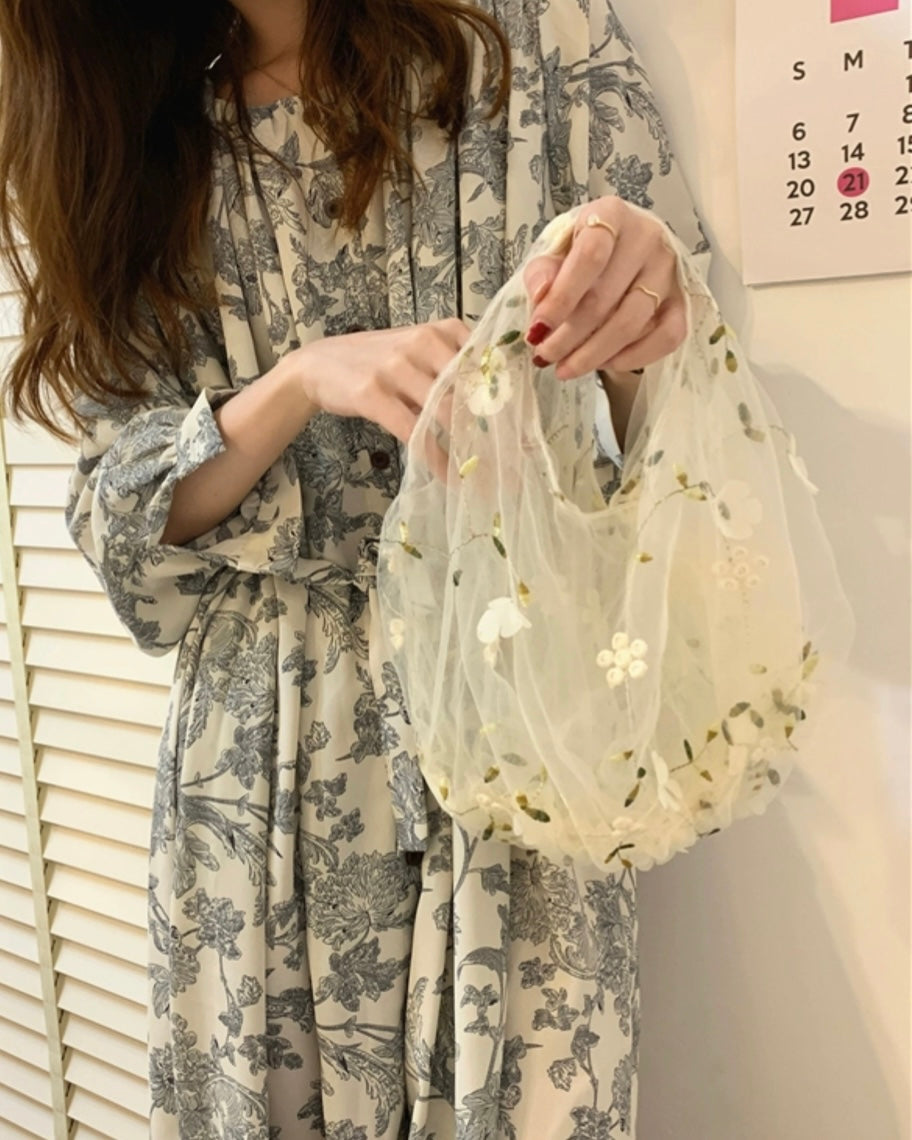 立体フラワー刺繍チュールバッグ