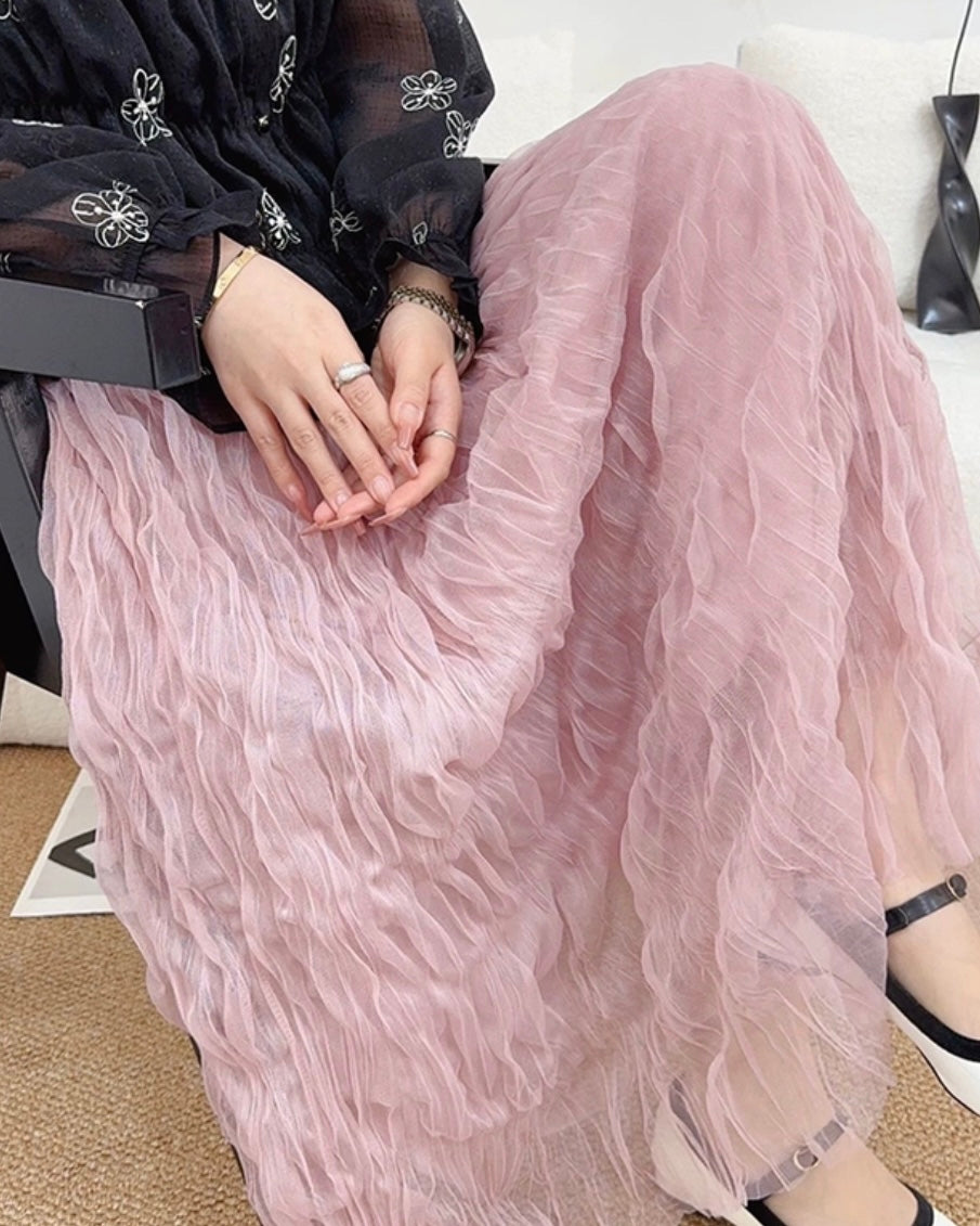 プリーツチュールロングスカート