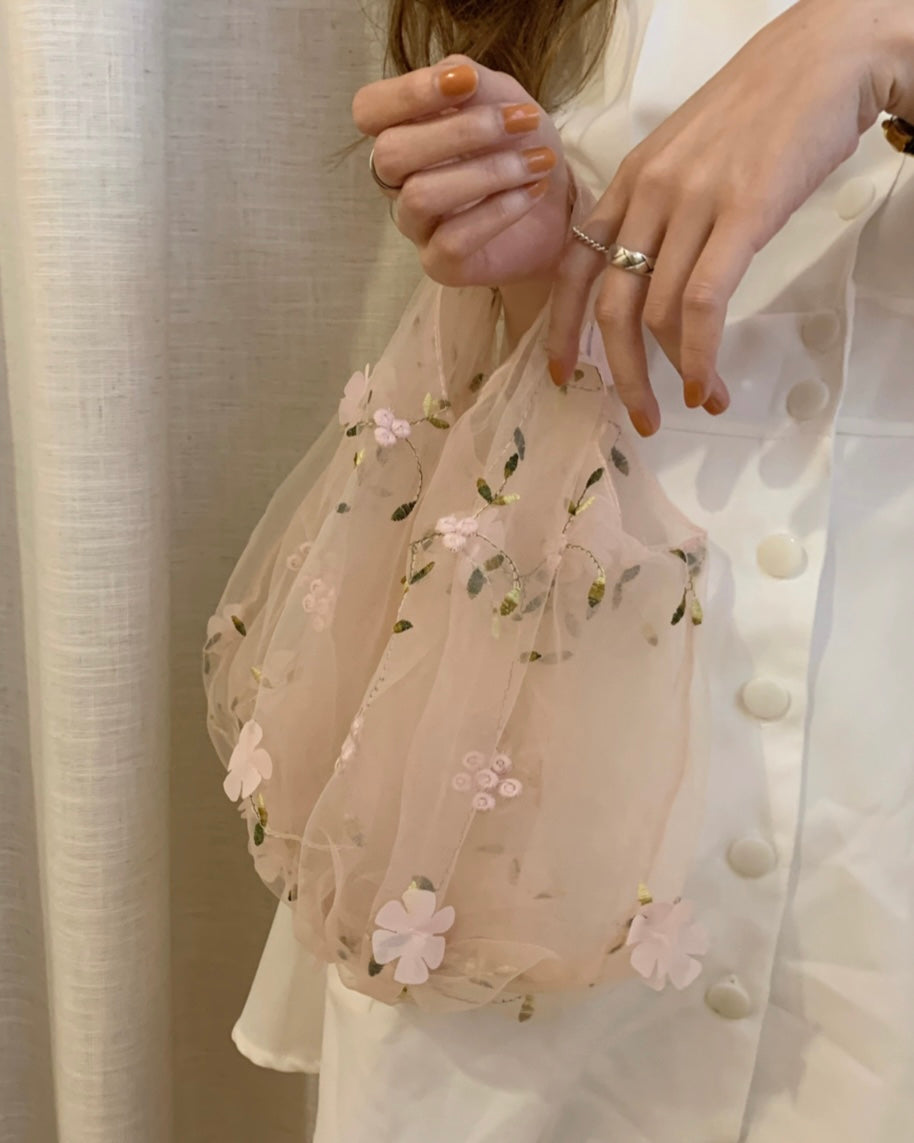 立体フラワー刺繍チュールバッグ