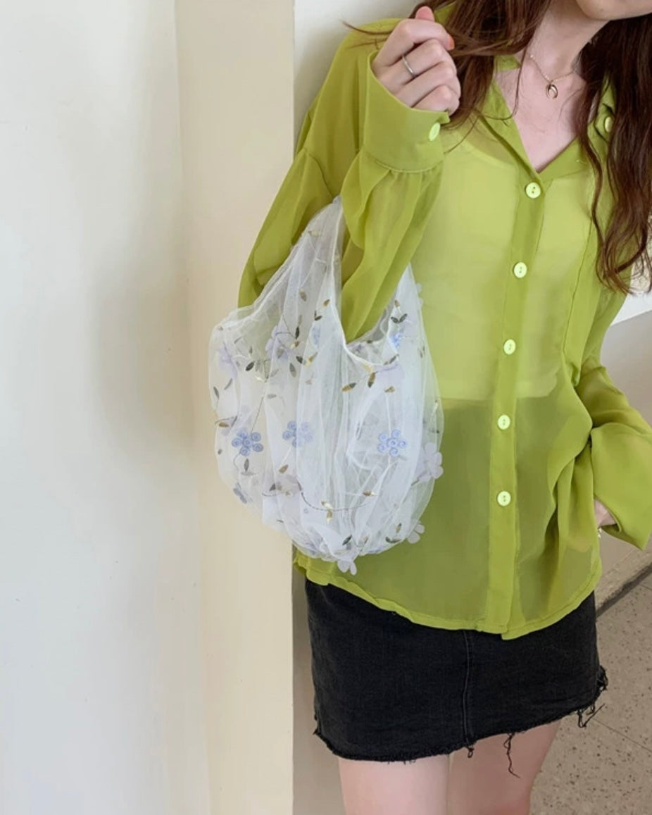 立体フラワー刺繍チュールバッグ