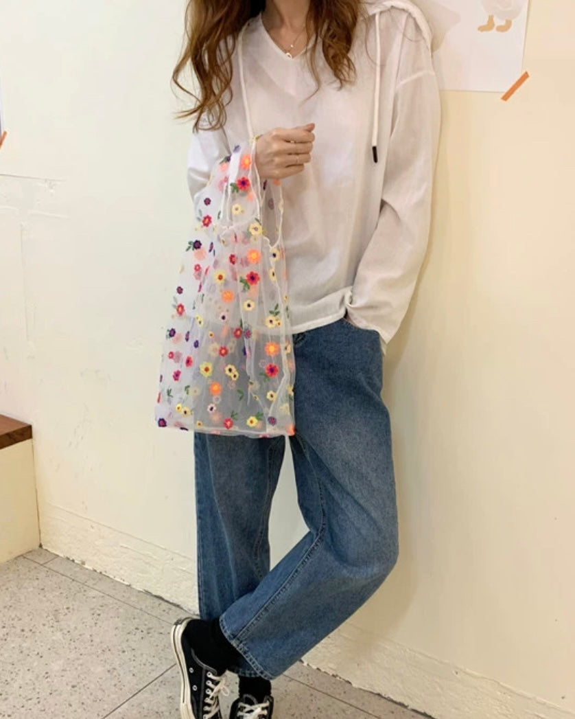 カラフルフラワー刺繍チュールバッグ
