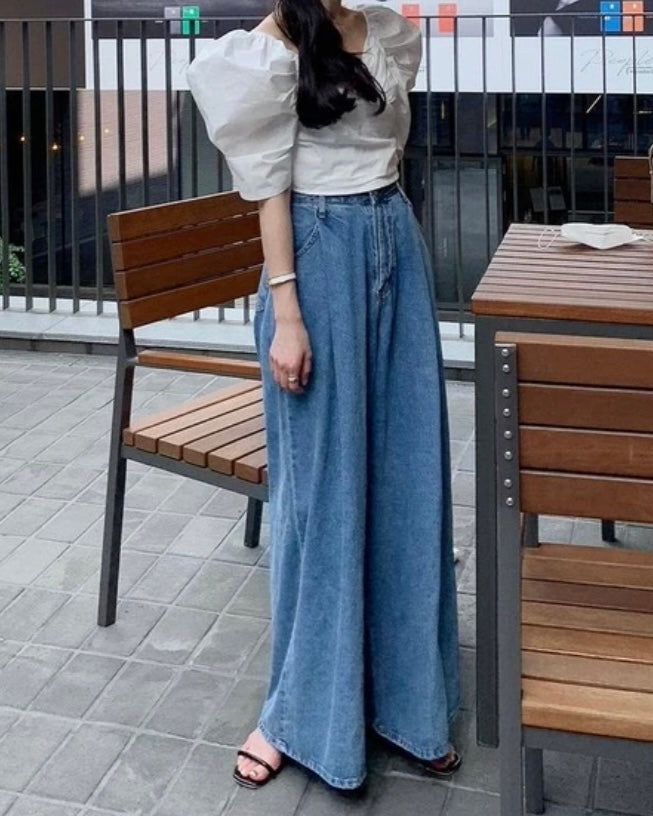 フロントタックワイドデニムパンツ