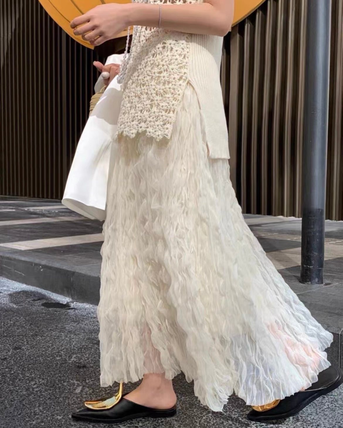 プリーツチュールロングスカート