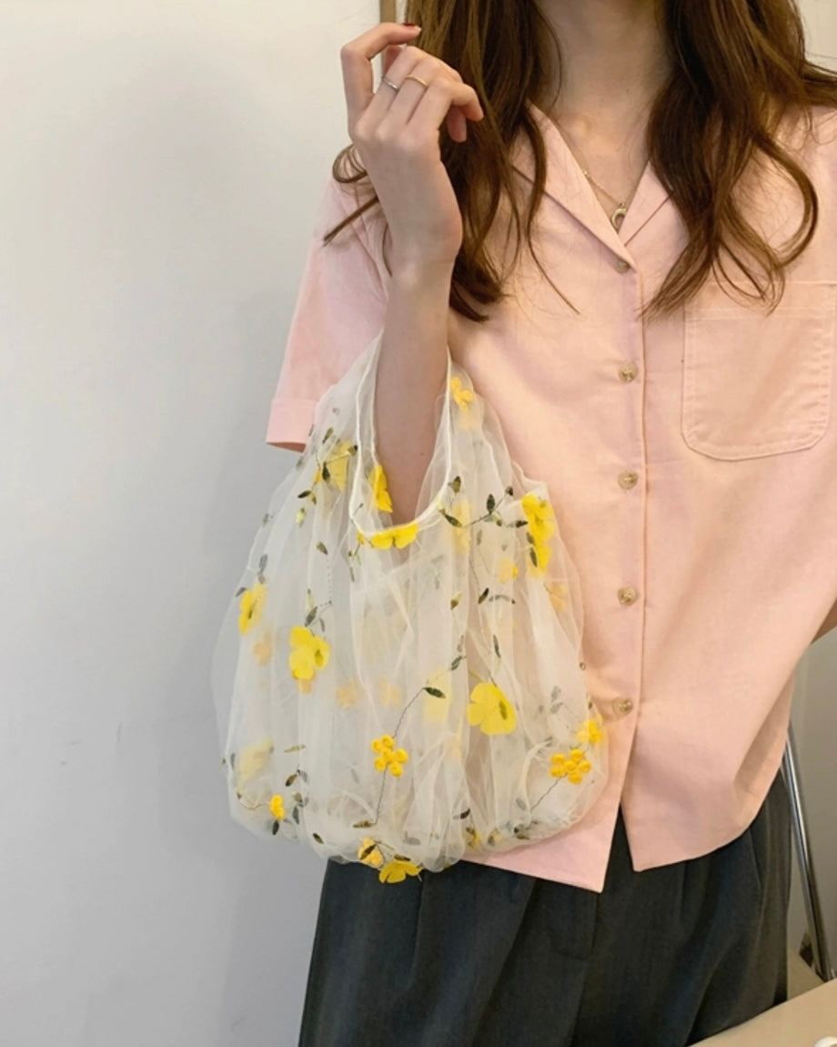 立体フラワー刺繍チュールバッグ