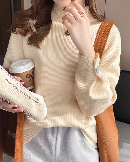 袖ボタンリブニットプルオーバー