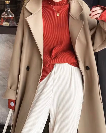 袖ボタンリブニットプルオーバー