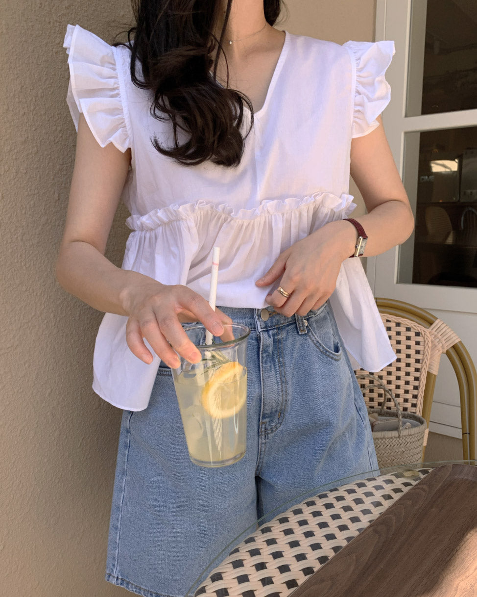 バックリボンスリーブレスブラウス