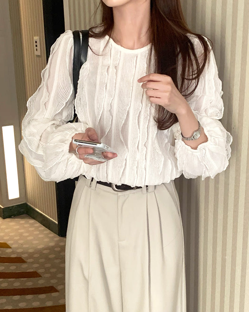 シアーメッシュフリルブラウス