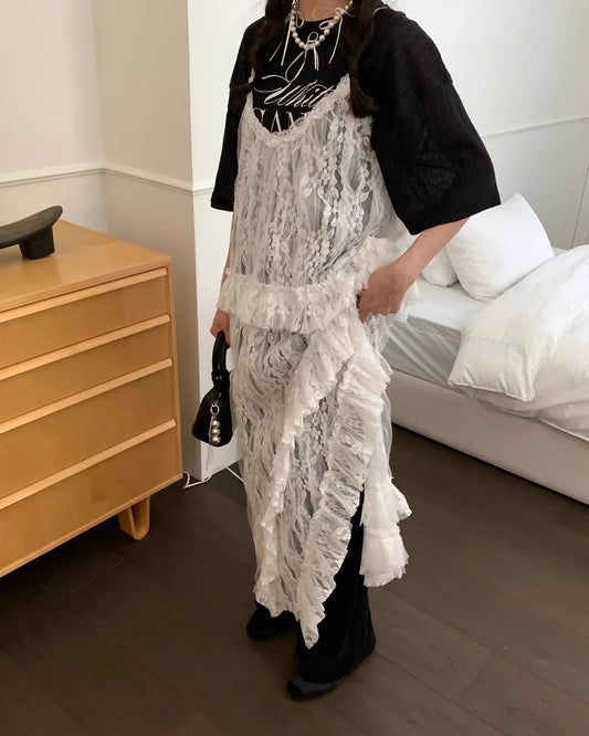 スリットラッフルレースキャミワンピース