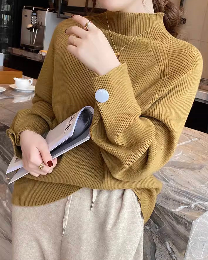 袖ボタンリブニットプルオーバー