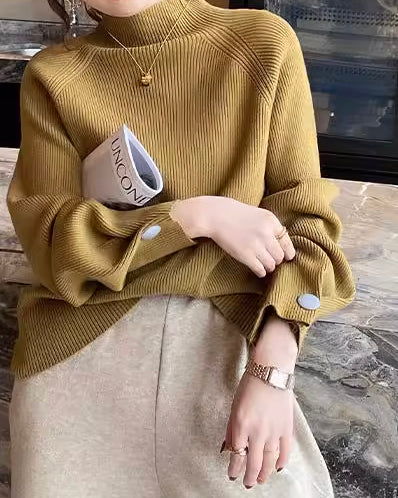 袖ボタンリブニットプルオーバー