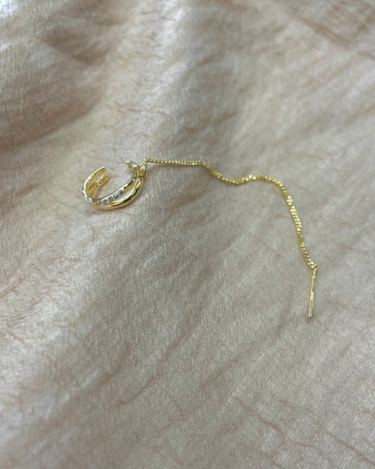 イヤーカフ付き クロスチェーンピアス