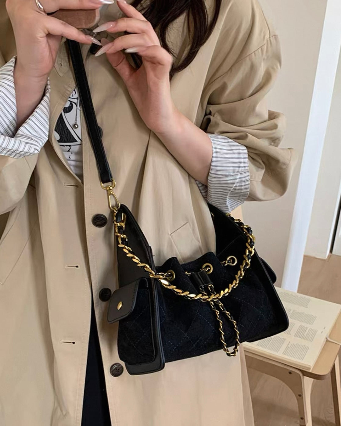 《11/14新作》2wayチェーンハンドルステッチバッグ