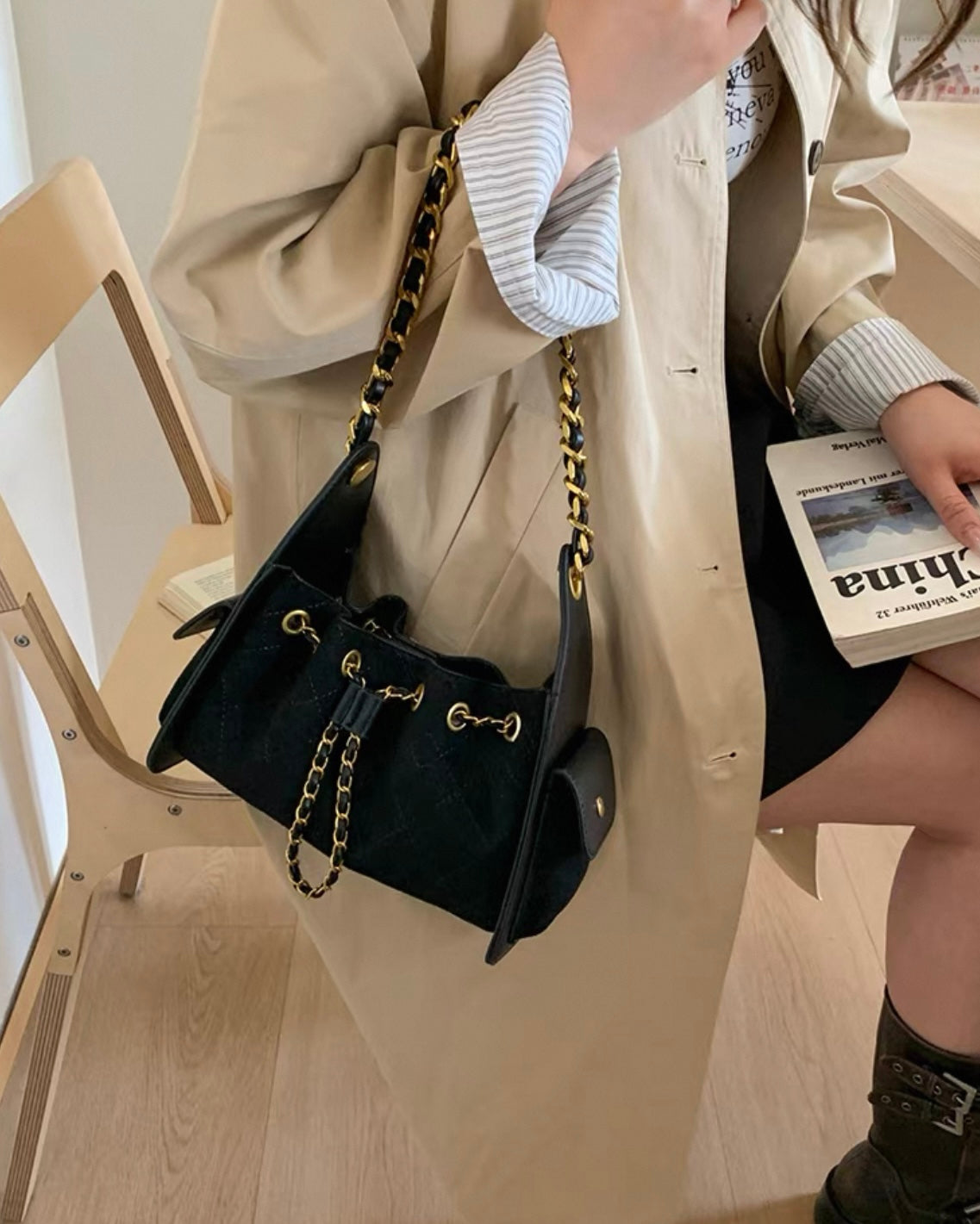 《11/14新作》2wayチェーンハンドルステッチバッグ