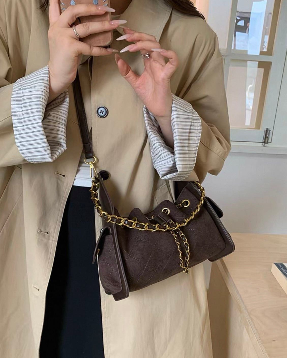 《11/14新作》2wayチェーンハンドルステッチバッグ