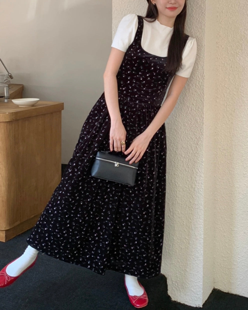 小花柄ベロアワンピース