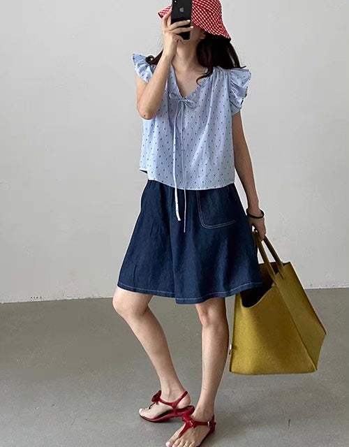 GUNNE SAX ピンドット　フリルブラウス　ネイビー GUNNE SAX ピンドット フリルブラウス ネイビー
