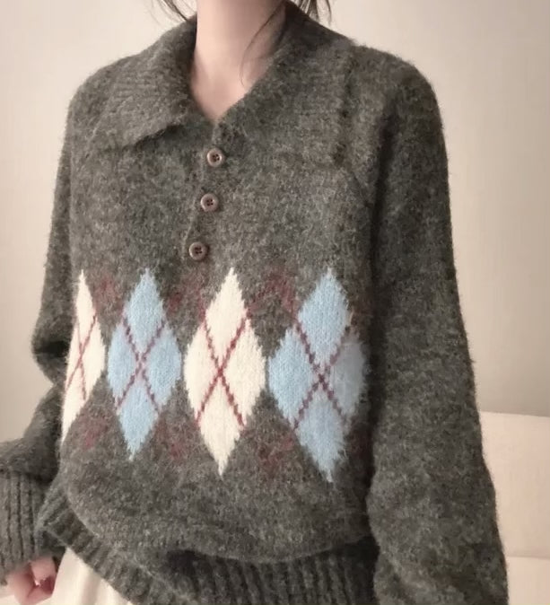 《11/28新作》アーガイル襟付きニット