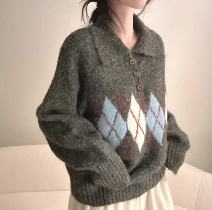《11/28新作》アーガイル襟付きニット