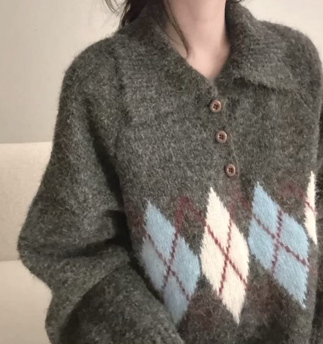 《11/28新作》アーガイル襟付きニット