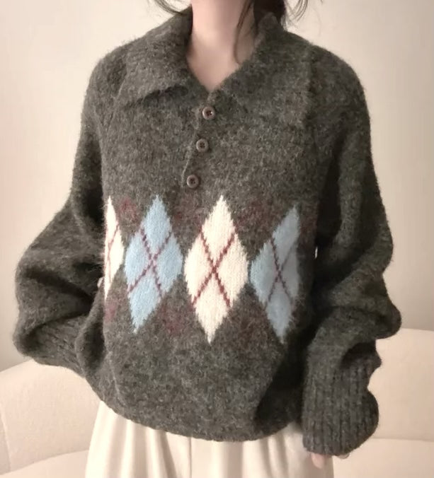 《11/28新作》アーガイル襟付きニット