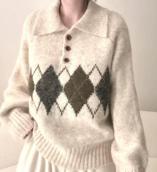 《11/28新作》アーガイル襟付きニット