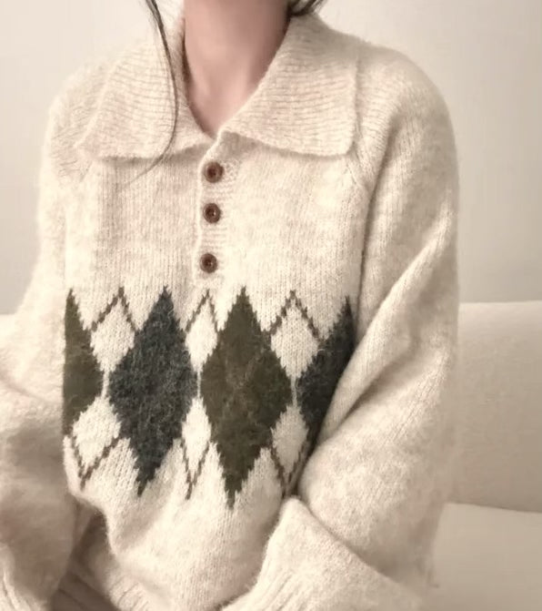 《11/28新作》アーガイル襟付きニット