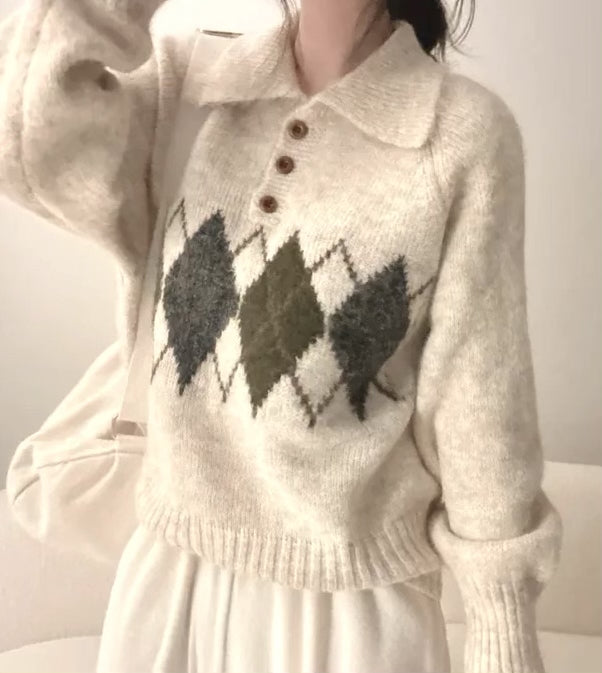 《11/28新作》アーガイル襟付きニット