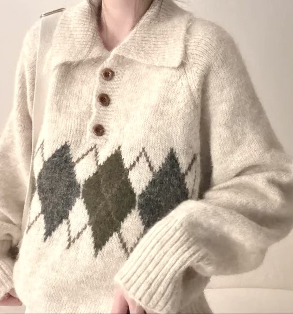 《11/28新作》アーガイル襟付きニット