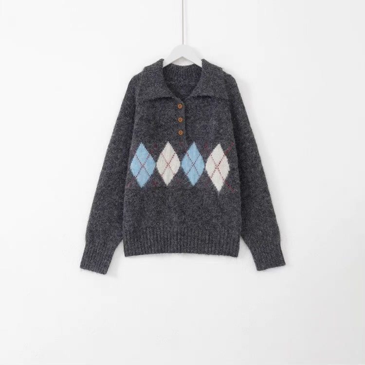 《11/28新作》アーガイル襟付きニット